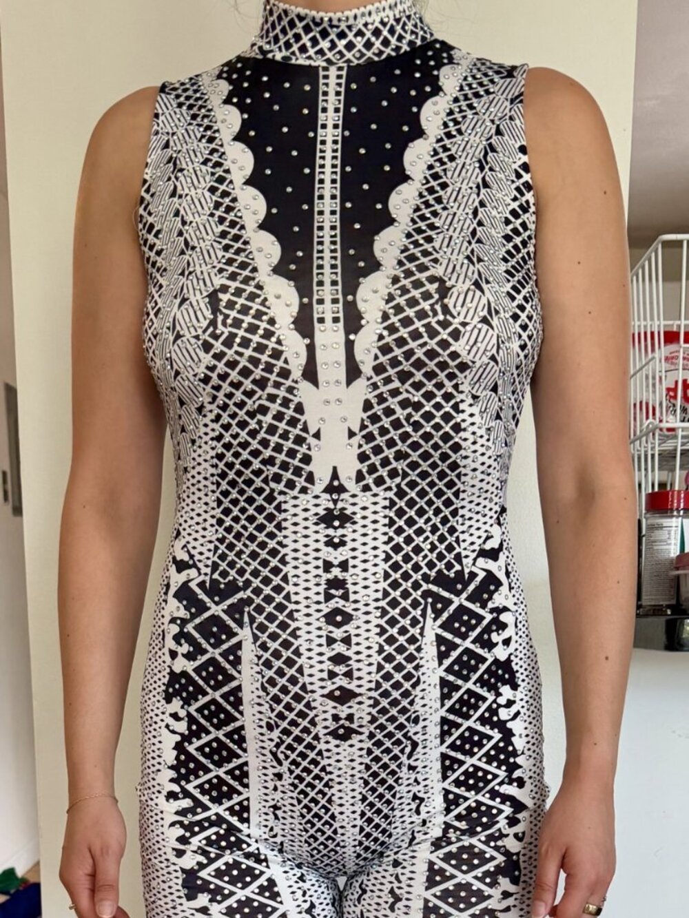 GFranco Rhinestone black and white sparkly zebra Catsuit Jumpsuit Bodycon Festiv